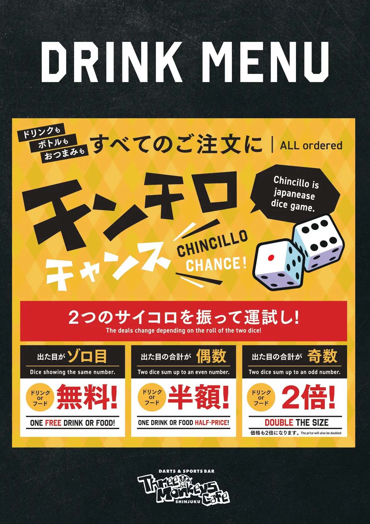 パセラリゾーツのダーツバーのドリンクメニュー